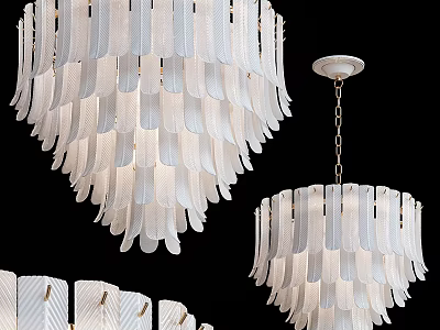 Elegant Modern White Feather Chandelier With Layered Design For Interior Spaces 3d model