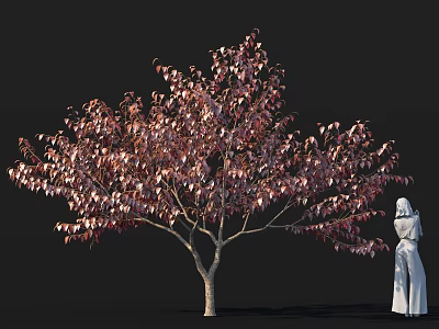 Deer Standing Near Pink Red Flower Tree With White Robed Person 3d model