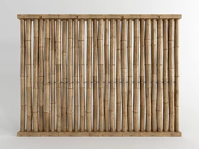 Natural Handcrafted Bamboo Screen with Vertical Slats and Wooden Frame 3d model