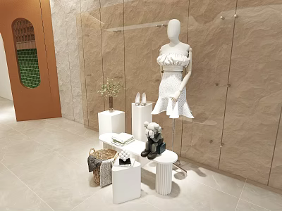 Clothing store display table high and low running water table combination platform booth clothing store display props 3d model