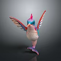 Colorful Hummingbird Sculpture With Spread Wings Vibrant Feathers And Red Crest