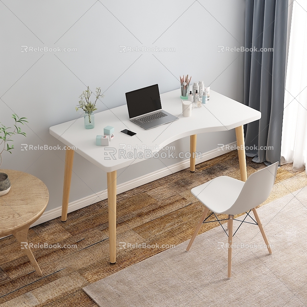 Nordic Study Desk Makeup Table Chair 3d model