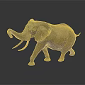 Brown Elephant With Long Ivory Tusks And Curved Trunk Walking On Gray Background