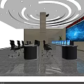 Professional Modern Control Room Interior With Multiple Computer Monitors Large Display Wall And Workstations 3d model