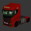 Red Scania Truck Model With Shiny Exterior Yellow Headlights And Black Wheels