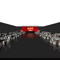 Modern Performance Stage Design With Red Blue Lighting And Seating Arrangement 3d model