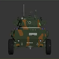 Military Wheeled Tank with Green Orange Camouflage Paint Turret Antennas and Weapons
