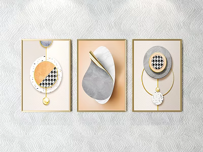 Modern Minimalist Decorative Wall Art With Abstract Geometric Shapes And Gold Frames 3d model