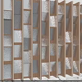 Modern Room Divider With Wooden Frame And Textured Metallic Geometric Panels