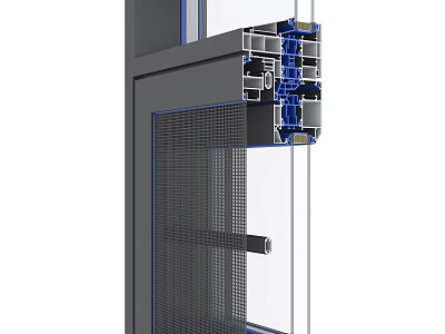 Casement Window Structural Section View With Aluminum Frame Glass And Screen 3d model
