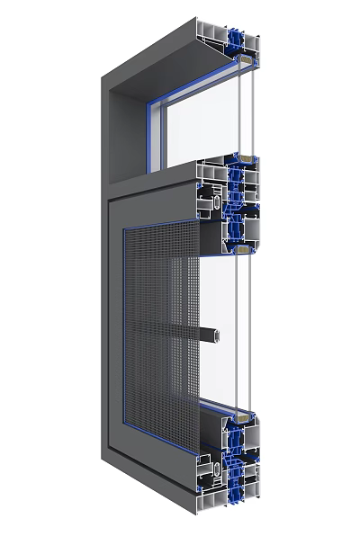 Casement Window Structural Section View With Aluminum Frame Glass And Screen 3d model