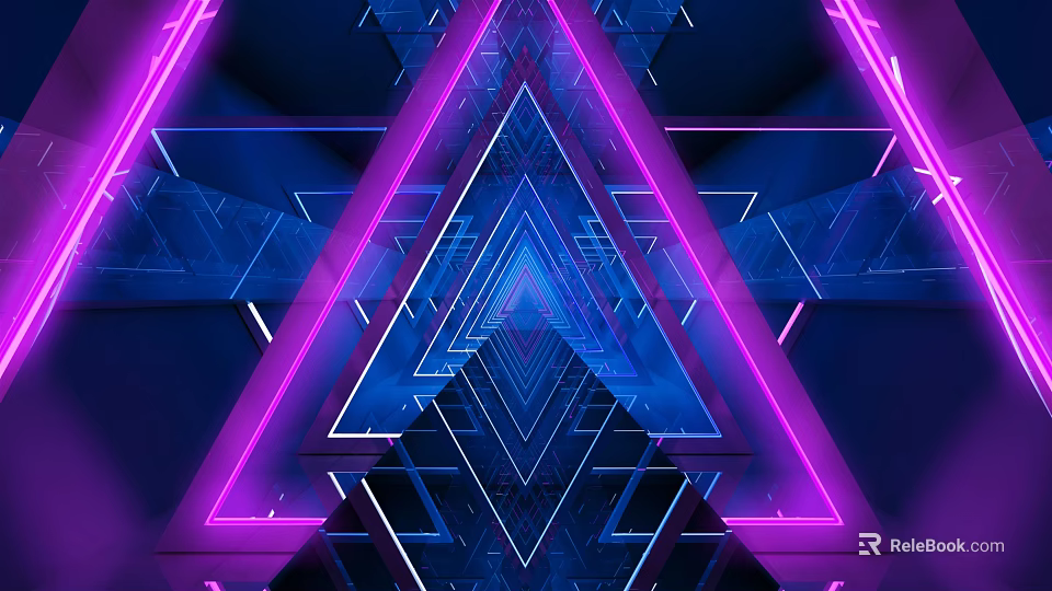 Futuristic Neon Triangles Geometric Patterns With Blue And Purple Glow 3d model 