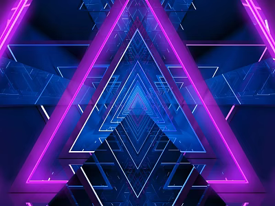 Futuristic Neon Triangles Geometric Patterns With Blue And Purple Glow 3d model