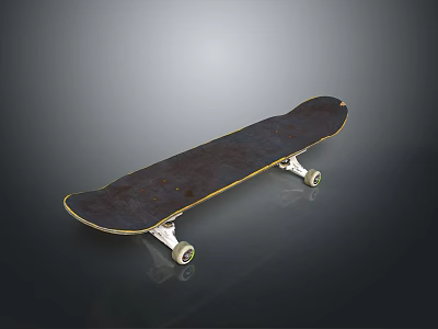 Dark Brown Skateboard With Yellow Edge White Wheels And Silver Trucks 3d model