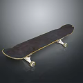 Dark Brown Skateboard With Yellow Edge White Wheels And Silver Trucks
