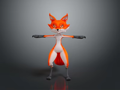 Anthropomorphic Fox 3D Character With Standing Pose And Orange White Fur Black Paws 3d model