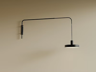 Minimalist Black Wall Lamp With Curved Arm For Beige Home Interior Decoration 3d model