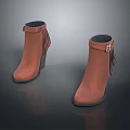 Women's Brown Leather Boots With Fringe Buckle And Block Heel Design
