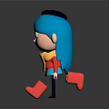 Cartoon Character With Blue Hair Black Hat And Yellow Scarf In Red Outfit