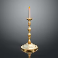 Golden Decorative Candlestick With Lit Candle And Shiny Reflective Base