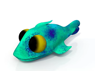 Cute Green Blue Cartoon Fish With Big Yellow Eyes And Soft Plush Body 3d model