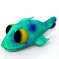 Cute Green Blue Cartoon Fish With Big Yellow Eyes And Soft Plush Body