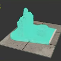 Traditional Stone Architecture Featuring Lion Statue Circular Well And Stone Platform Design
