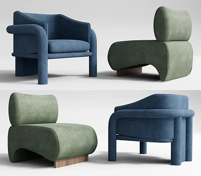 Modern Leisure Chair Collection With Stylish Blue Green Upholstery And Sturdy Wooden Base 3d model