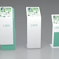 Vertical Display Stands Featuring White and Green Design with Screen and Logo