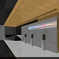 Modern Break Room With White Curved Counter Display Shelves TV Screens And Bar Stools