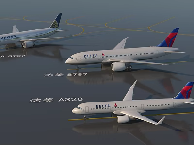 Passenger aircraft United Airlines Delta B787 A320 3d model