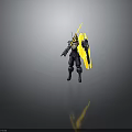 Futuristic Armored Warrior Character With Purple Armor Yellow Sword And Shield