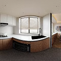 Modern Living Dining Room Open Concept With TV Bookshelf Colorful Rug Sofa And Green Plant