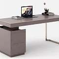 Modern Office Desk With Laptop Stationery And Metal Frame Storage Drawer