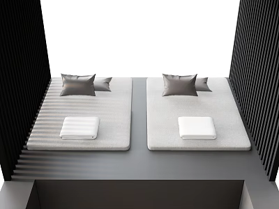 Modern Twin Kids Beds With Light Gray Mattresses Gray Pillows And White Bedding 3d model