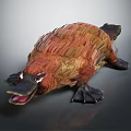 Platypus With Brown Orange Fur Open Mouth And Webbed Feet On Gray Background