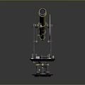 Vintage Golden Telescope with Black Metal Stand on Gray Background