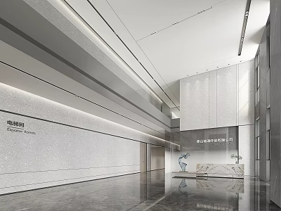 Hengrui Hotel Front Desk Reception With Modern Design Marble Wall and Sleek Lighting 3d model