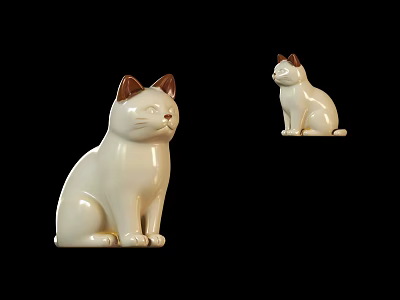 White Cat Decorative Figurine Set With Brown Ears For Home Ornament 3d model