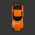 Orange Sports Race Car With Rear Wing Number 57 And Sponsor Decals