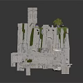 Futuristic Architectural Structure With Tall Stone Towers And Green Vegetation