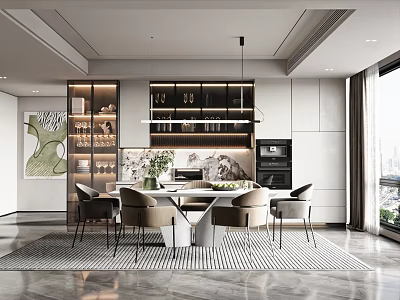 Restaurant Dining Table and Chair Bar Chandelier Wine Cabinet Decorative Cabinet Dining Table Dining Chair Single Chair Hanging Picture 3d model