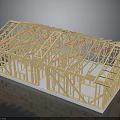Building Wooden Frame Structure With Roof Truss Wall Framework And Internal Wires