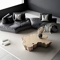 Double Leather Sofa Lazy Leather Sofa Leather Sofa Combination Irregular Solid Wood Coffee Table Pillow Vase bouquet Carpet 3d model