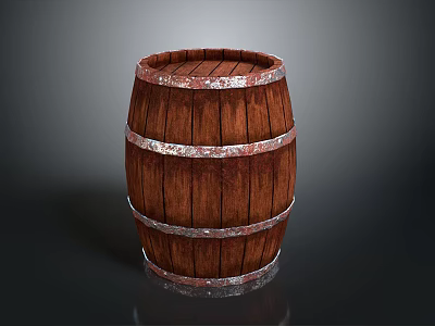 Vintage Wooden Barrel With Metal Hoops For Home Storage And Decor 3d model