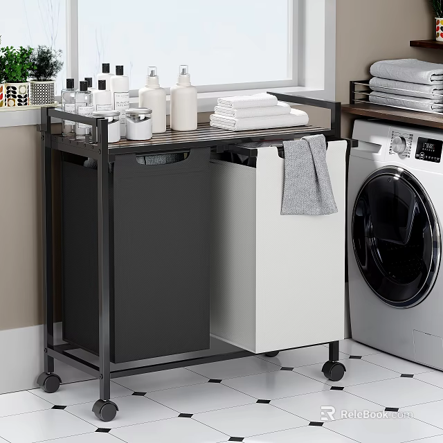 Bathroom Accessories Cart with Trash Bins Toiletries and Towels for Organized Space 3d model 