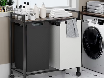 Bathroom Accessories Cart with Trash Bins Toiletries and Towels for Organized Space 3d model