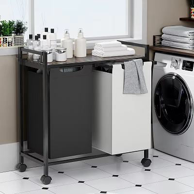Bathroom Accessories Cart with Trash Bins Toiletries and Towels for Organized Space 3d model
