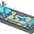 Cartoon Scene 3D Model Featuring Futuristic Tech Facility with Control Console and Blue Screens 3d model
