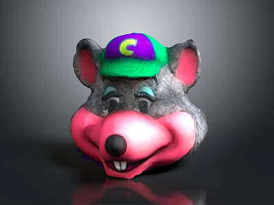 Cartoon Animal Character Head Wearing Purple Green Cap With Yellow G Letter 3d model